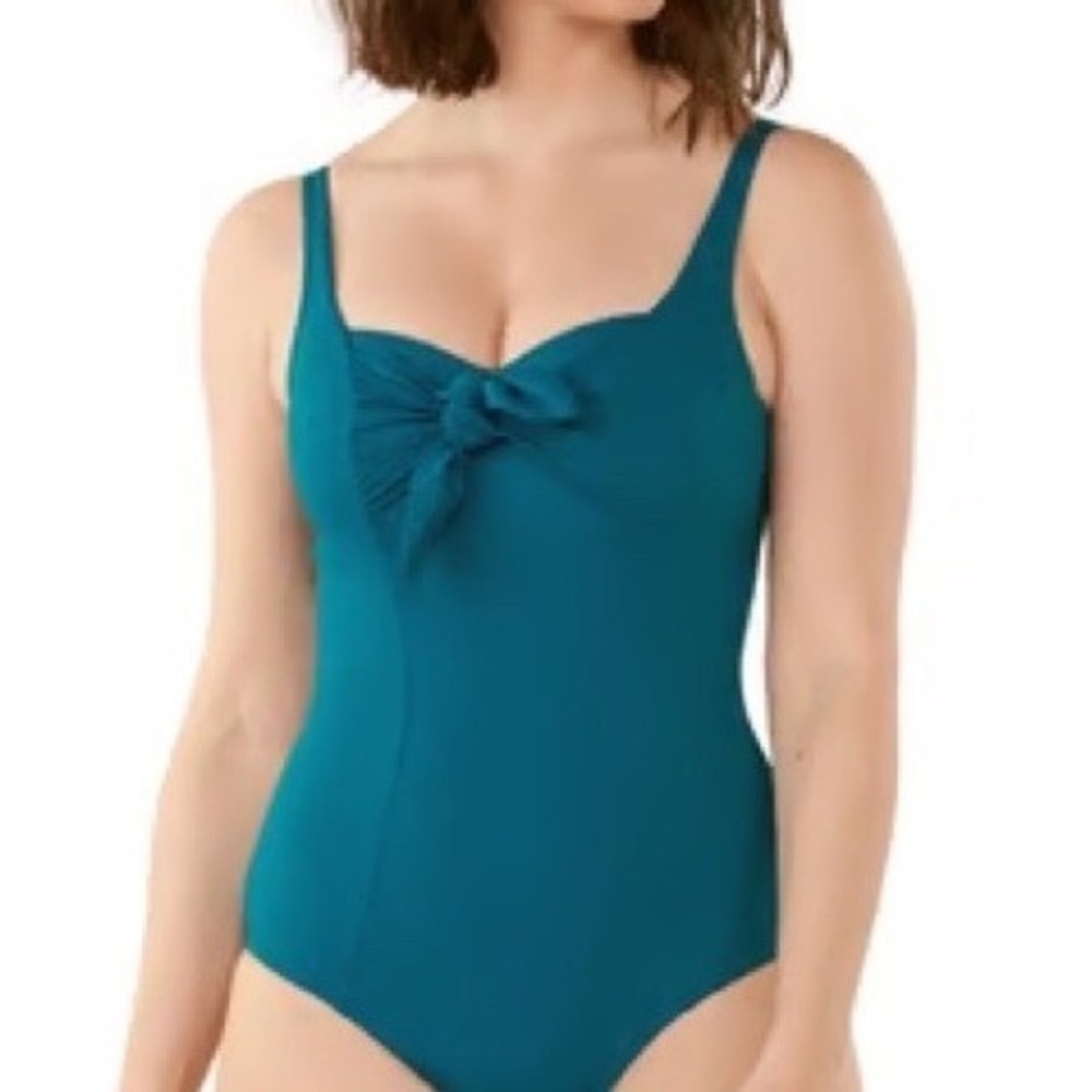 MAISONLEJABY Norma Jeane Teal Green One Piece Swimsuit Bow Detail Size US 8